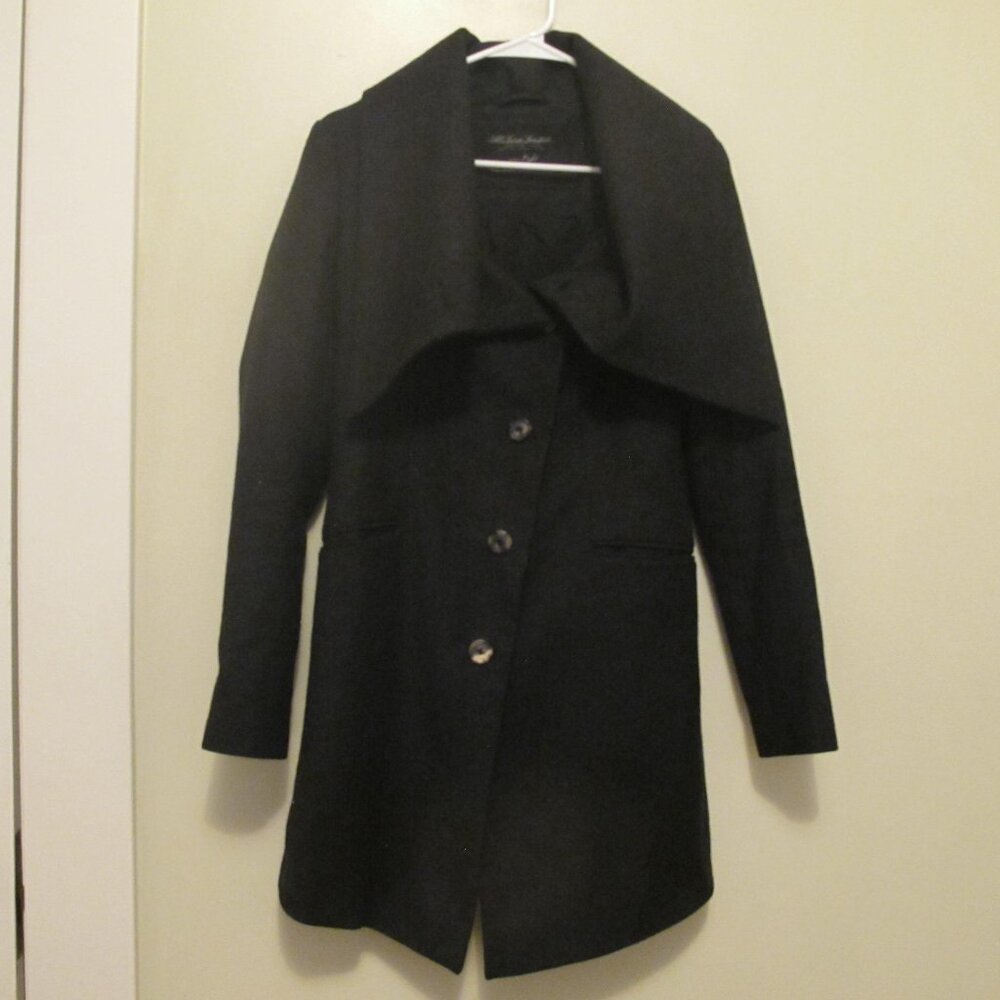 All Saints 100% Wool Black Coat - Long Sleeve Top